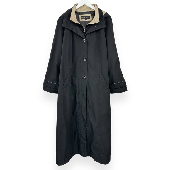 Vintage Donnybrook New York Black Hooded Classic Long Trench Coat sz XL - Picture 2 of 7